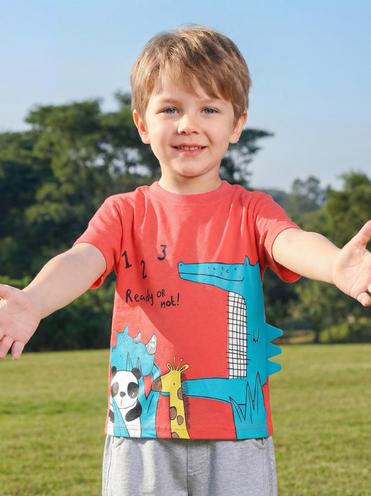 Trendy Dinosaur Print Short Sleeve T-Shirt for Boys
