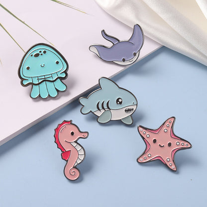 Ocean Animal Series Cute Enamel Pins Shark Jellyfish Seahorse Brooches