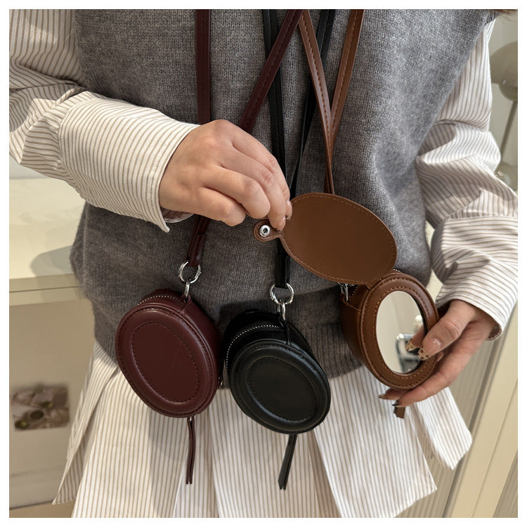 Oval Shaped Retro Women’s Box Bag with Makeup Mirror