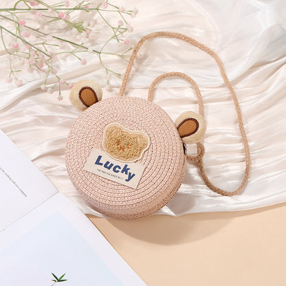 Cute Woven Straw Bag for Girls - Cartoon Design - Breathable Material - Casual Use