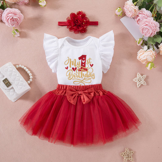 Baby Girl Summer Outfit Set with Embroidery and Hair Accessories
