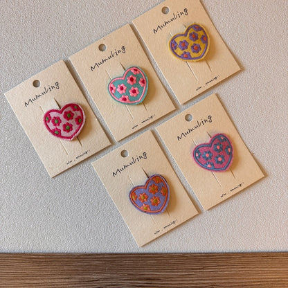 Children's Heart Hair Clips Cute Embroidered Hair Accessories