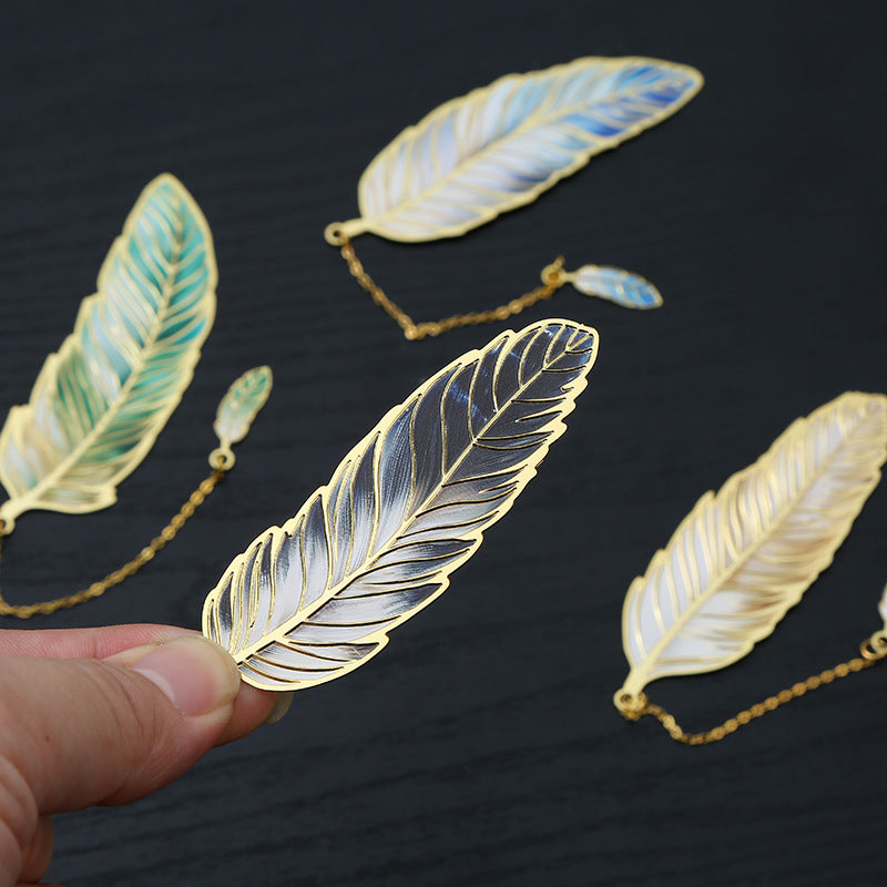 Metal Feather Bookmark Artistic Enamel Gift