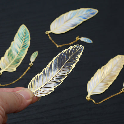 Metal Feather Bookmark Artistic Enamel Gift