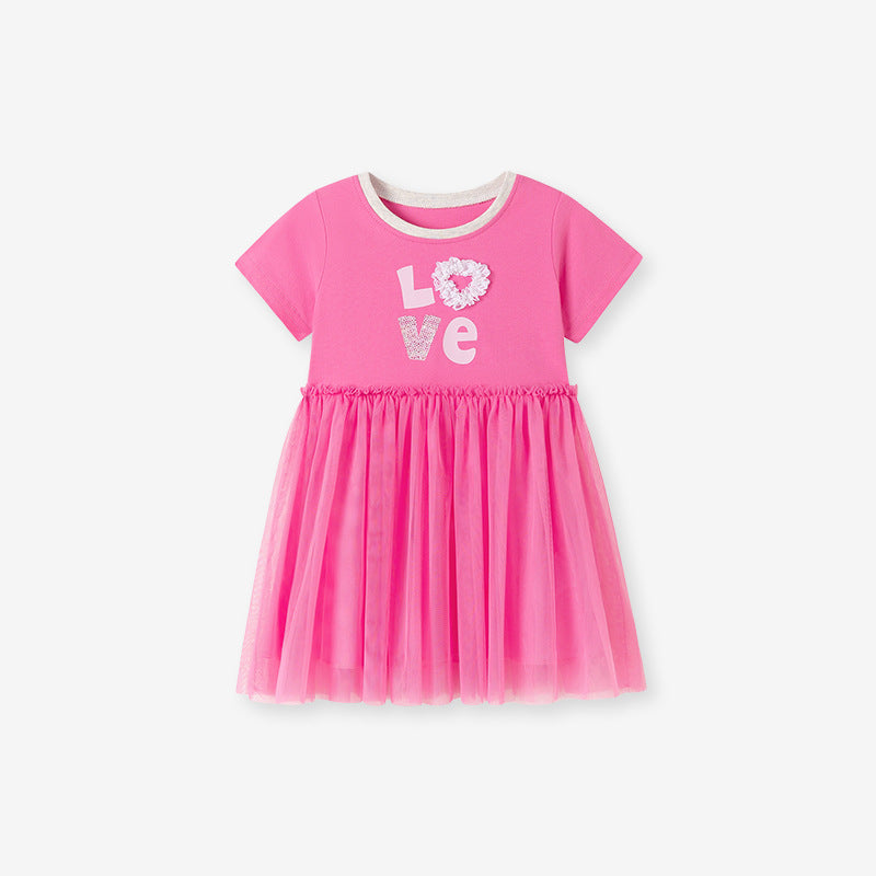 Girls' Summer Short Sleeve Tulle Dress Cute Princess Style
