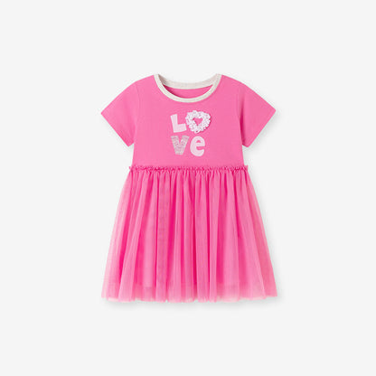 Girls' Summer Short Sleeve Tulle Dress Cute Princess Style