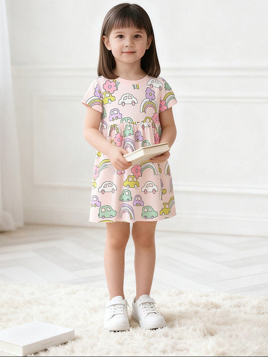 Princess Dress Cartoon Print Cotton Short Sleeve Toddler Dress