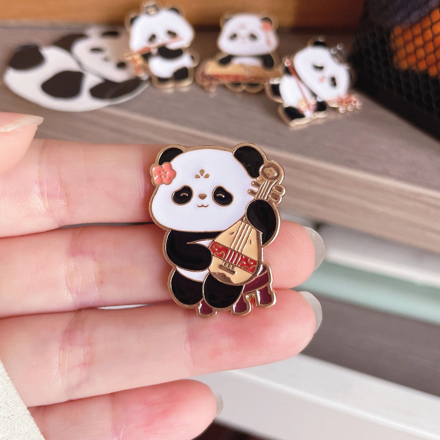 Panda Instrument Brooch Cute Retro Metal Badge for Bags