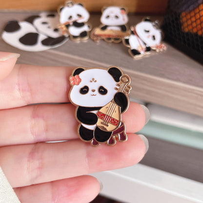 Panda Instrument Brooch Cute Retro Metal Badge for Bags