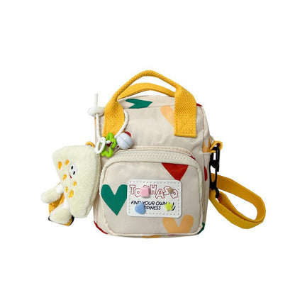 Cute Cartoon Heart Print Canvas Crossbody Bag for Kids