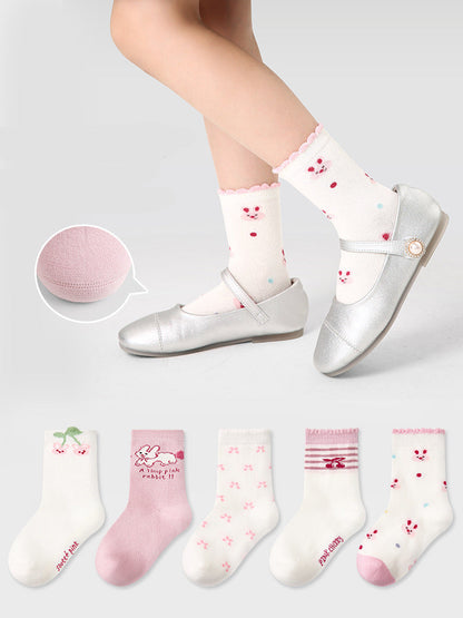 Kids Mid Calf Cotton Socks With Rabbit Lace Trim