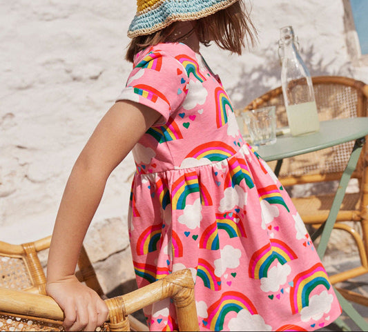 Girls' Rainbow Cloud Print Knit Dress