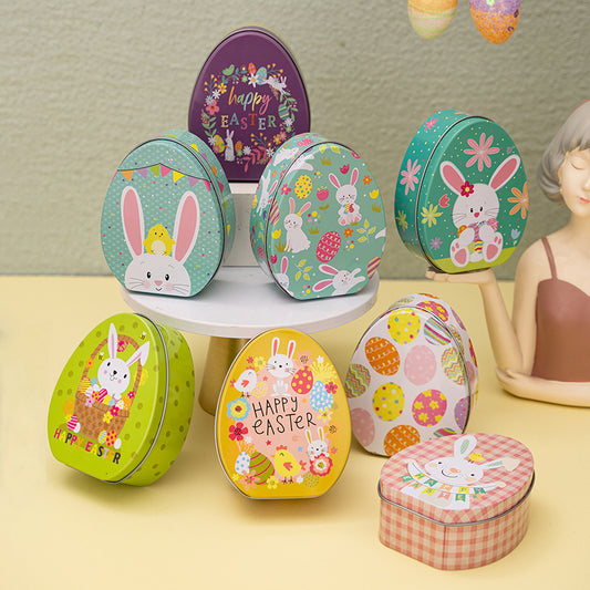 Easter Bunny Flat Egg-Shaped Tin Storage Boxes
