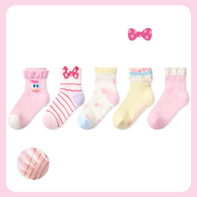 Kids Cotton Mesh Stripe Cartoon Breathable Socks