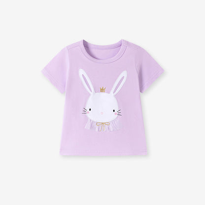 Summer Girls' Cotton Knit T-Shirt with Animal Print