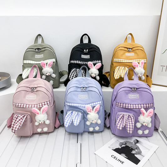 Cute Rabbit Canvas Backpack for Kids Large Capacity School Bag