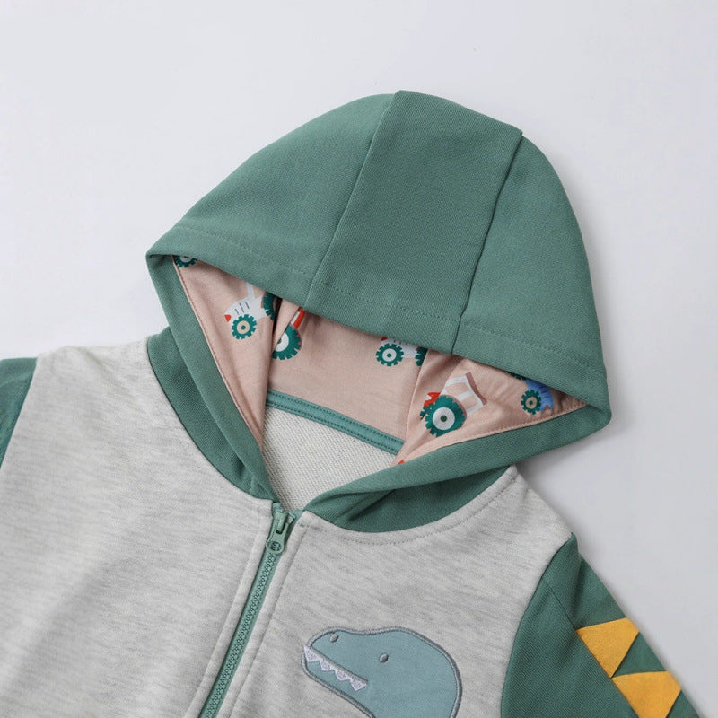 Embroidered Hoodie Sweatshirt for Boys in Olive Green