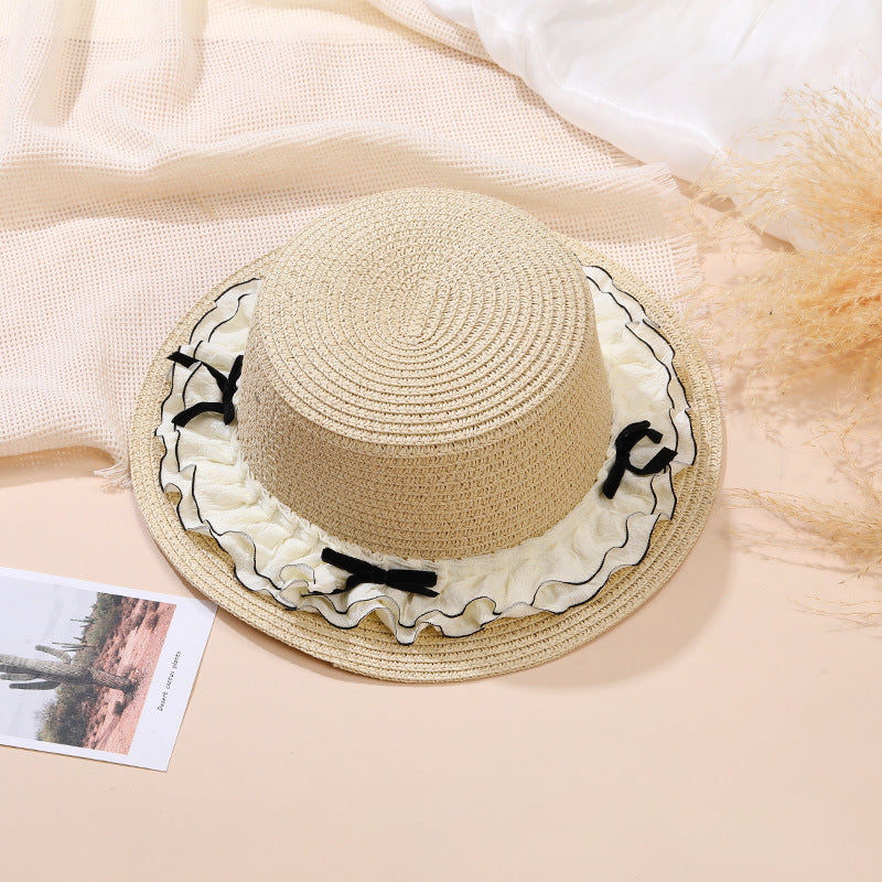 Summer Double-Layer Lace Wide-Brim Straw Hat for Kids