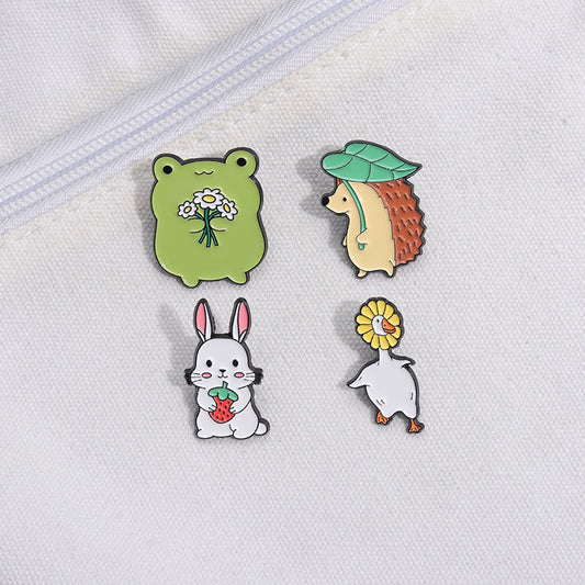 Cute Cartoon Animal Brooches Hedgehog Rabbit Frog Goose Metal Pins