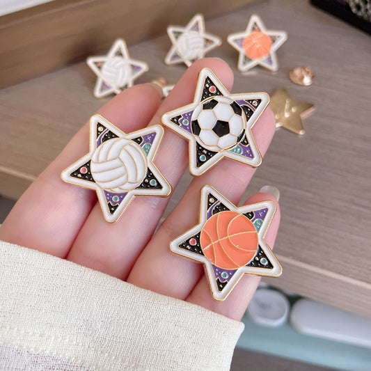 Basketball, Football, and Volleyball Enamel Pins Cute Star Accessories
