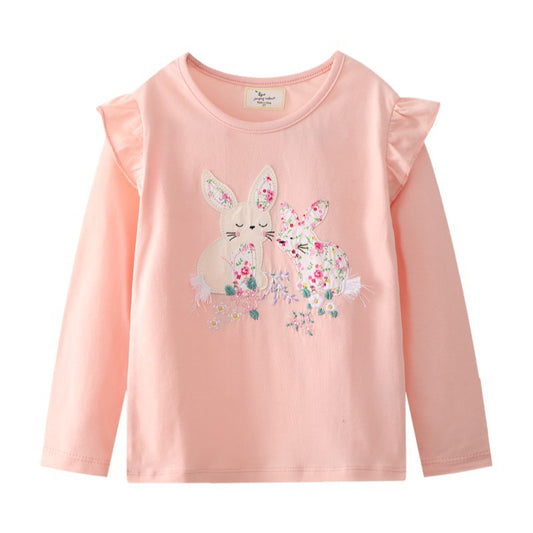 Girls Long Sleeve Embroidered T-Shirt Cute Cartoon Design