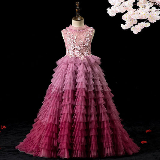 Girls' Elegant Purple Party Dress with Tail