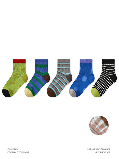 Kids Cotton Mesh Stripe Cartoon Breathable Socks