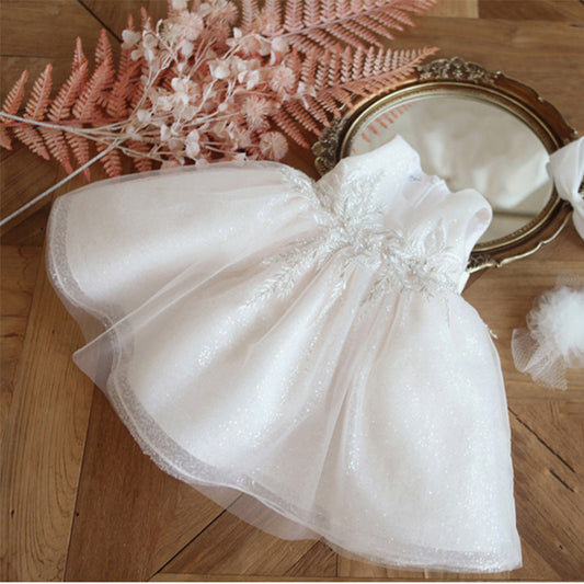 Girls' Sweet Princess Dress with Bow Sleeves