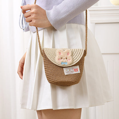 Cute Summer Children's Crossbody Woven Bag with Animal Patterns