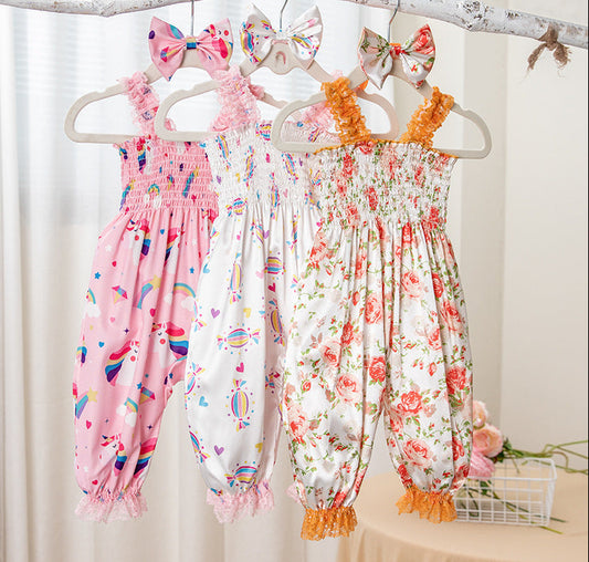 New Baby Girl Lace Romper Set with Hair Accessories