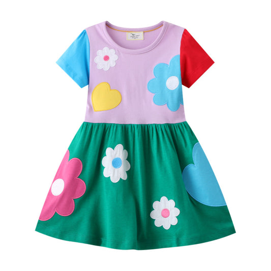 Girls' Short Sleeve Knit Dress Cartoon Princess Dress