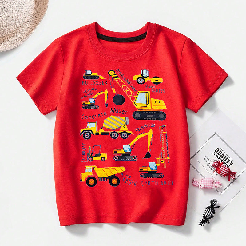 Cute Cartoon Crane Print Cotton T-Shirt for Boys