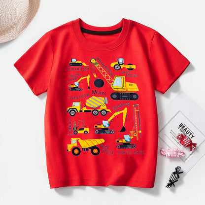 Cute Cartoon Crane Print Cotton T-Shirt for Boys