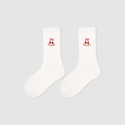 Kids Mid Calf Animal Embroidered Cotton Socks