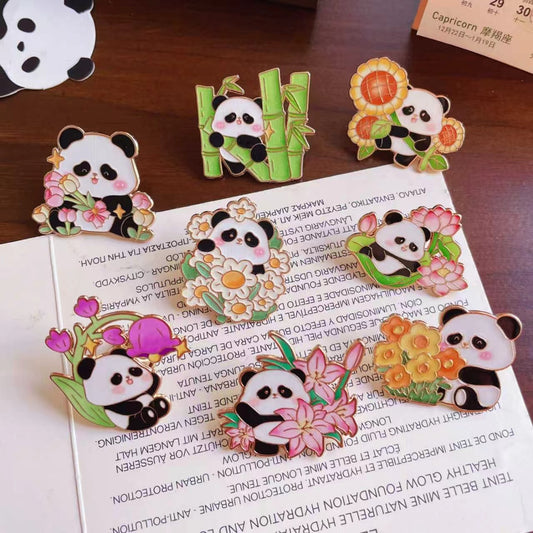 Cute Panda Flower Brooches Metal Badge Accessories