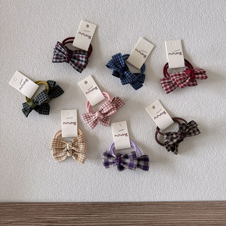 Children's Plaid Bow Hair Ties Set