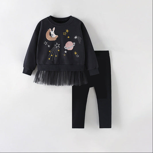 Trendy Cartoon Long Sleeve Girls' Two-Piece Set