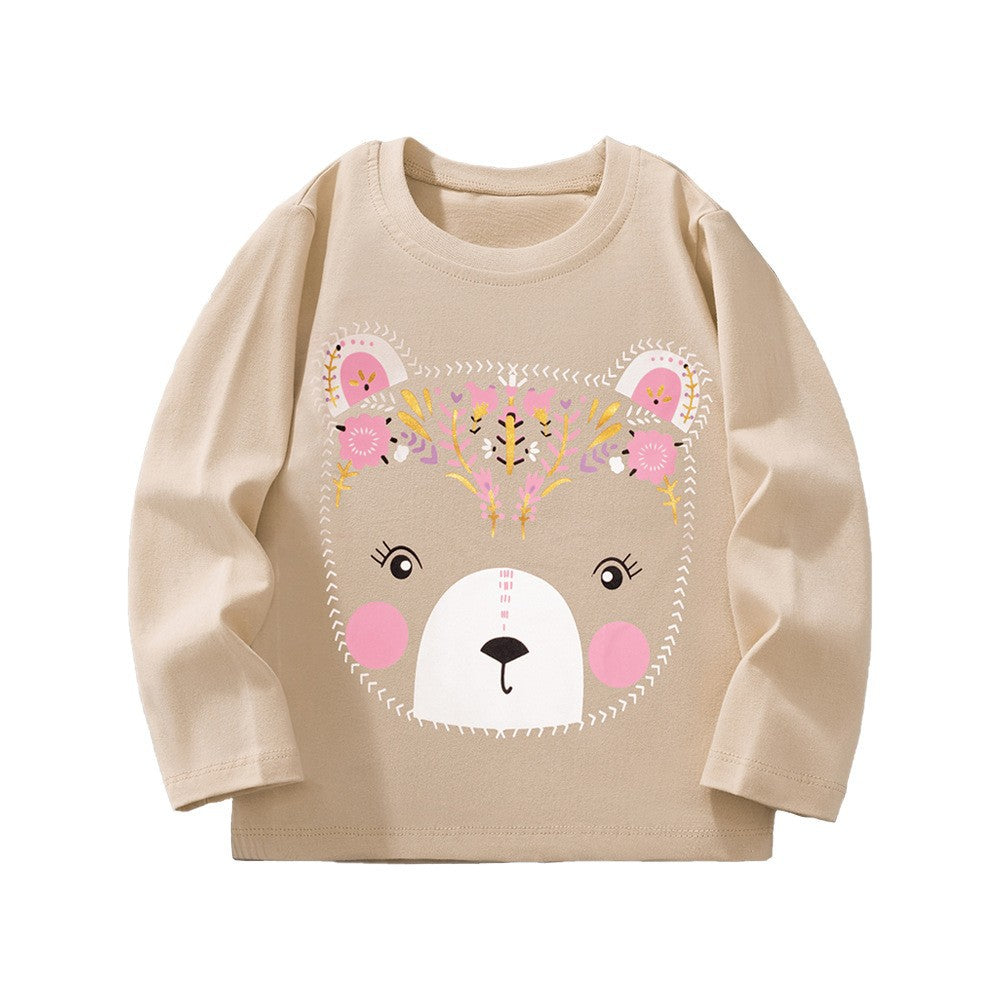 Animal Print Long Sleeve Cotton T-Shirt for Girls