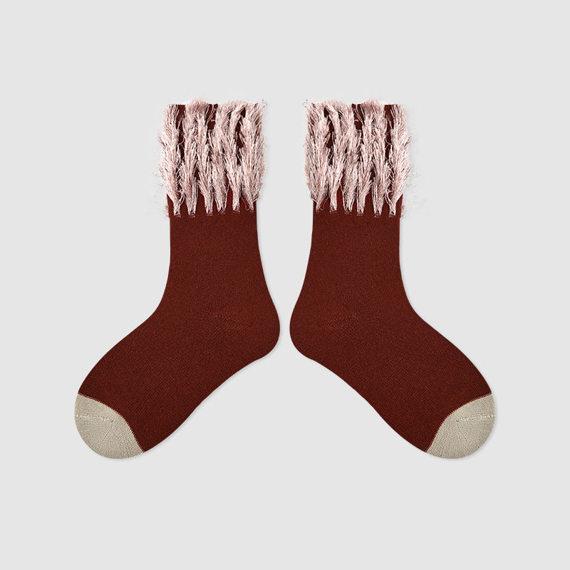 Kids Mid Calf Animal Embroidered Cotton Socks