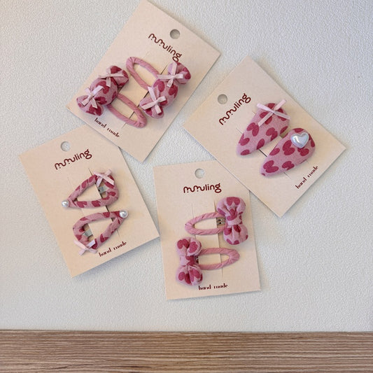 Sweet Heart Fabric Hair Clips for Girls