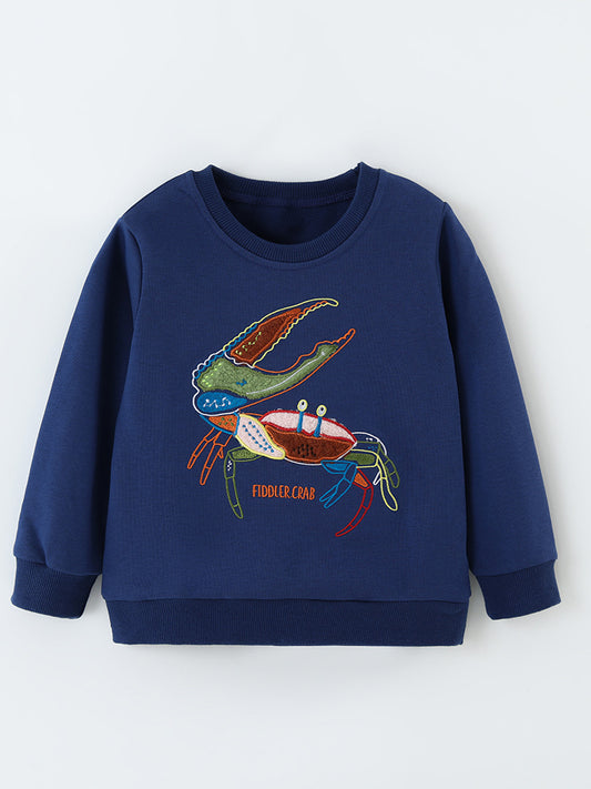 Cartoon Embroidered Kids Sweatshirt Cozy Cotton Pullover