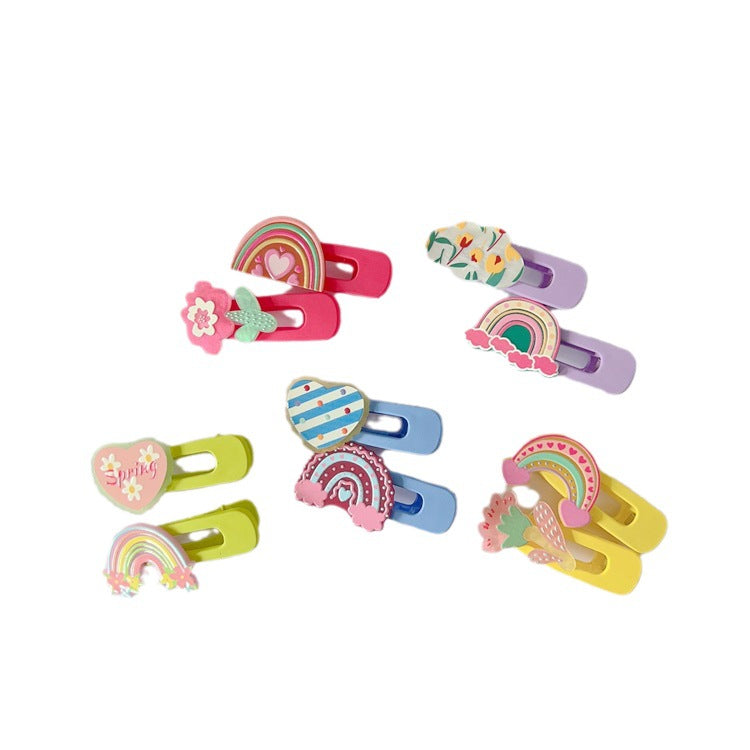 Acrylic Rainbow Flower Hair Clips for Kids