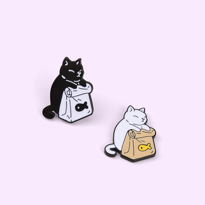 Cute Black and White Cat Badge Alloy Brooch