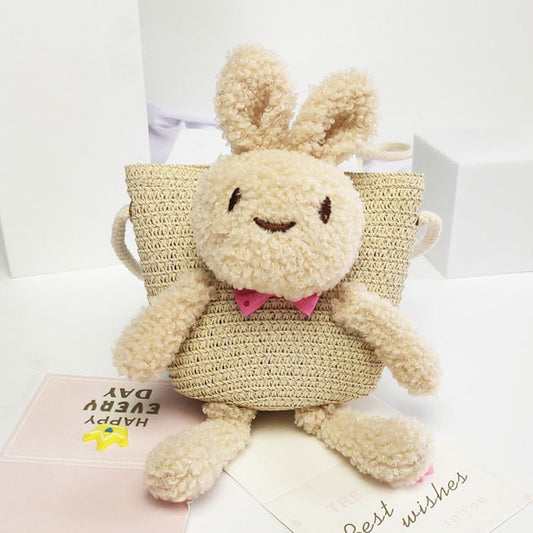 Mini Space Bear Grass Weave Crossbody Bag for Kids