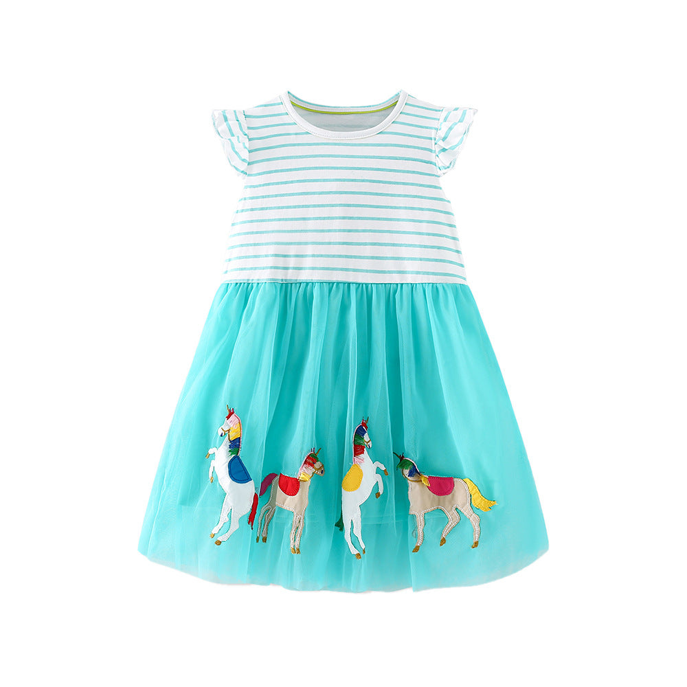 Unicorn Embroidered Tulle Dress for Girls