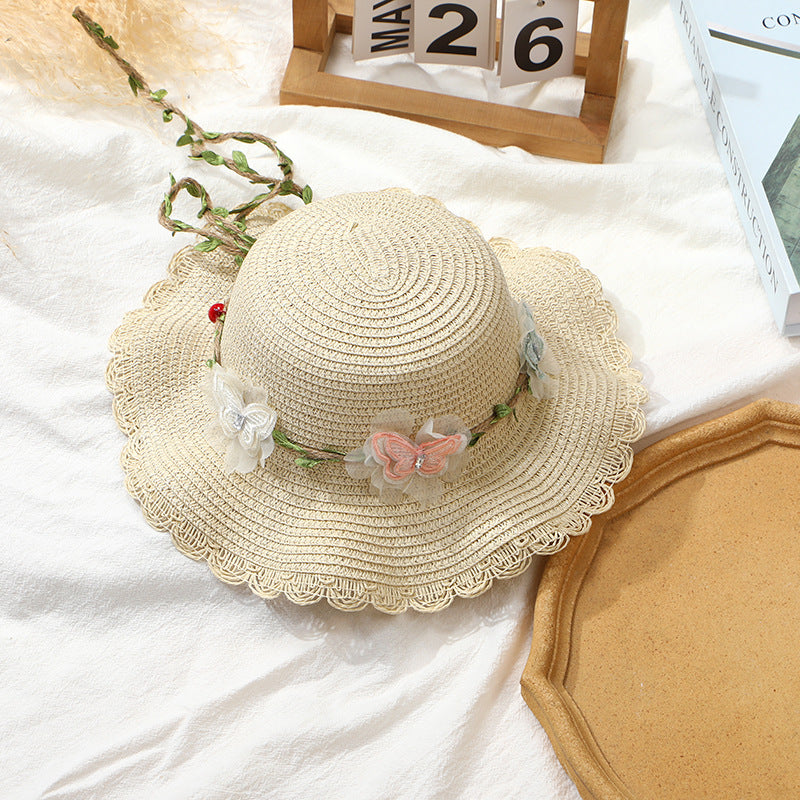 Woven Beach Bag with Butterfly Tassels for Girls