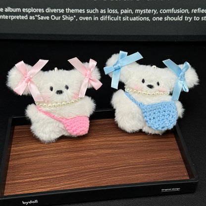 Cute Plush Rabbit Backpack With Bow And Dog Keychain