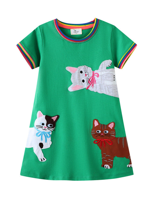 Fashionable Knitted Dress for Girls Cartoon A-Line Short Sleeve Princess Dress