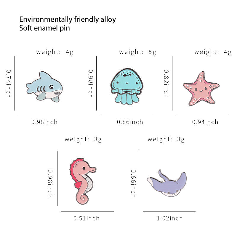 Ocean Animal Series Cute Enamel Pins Shark Jellyfish Seahorse Brooches
