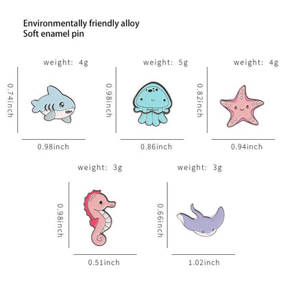 Ocean Animal Series Cute Enamel Pins Shark Jellyfish Seahorse Brooches